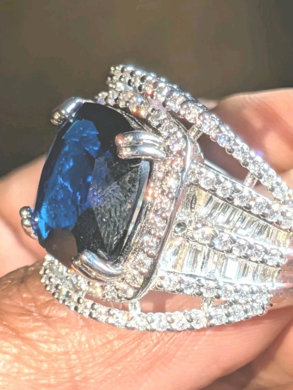 Sparkling Lab Created Sapphire 12.12CT Clean 2.48CT Shiny Clear CZ Stunning Ring